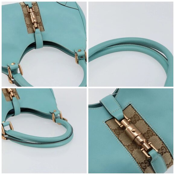 GUCCI New Jerky Shoulder Bag Leather Blue Gold 124407 Auth 147486 - Picture 16 of 16